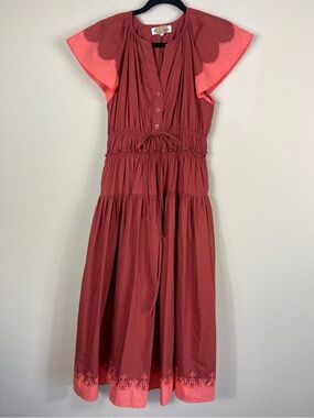 En Saison Flutter Sleeve V Neck Midi Dress Size S